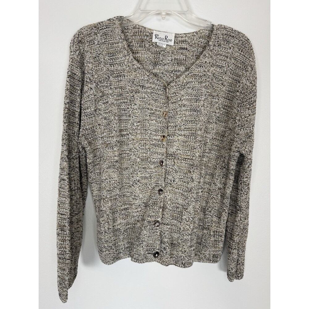 Reba Rose Cardigan Knit Beige Neutral Grandma Retro 90s Made in USA